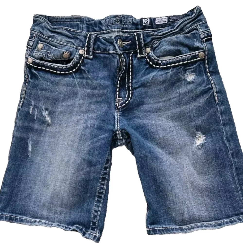 Miss Me Shorts 28 Womens Blue Denim Casual Jeans Boyfriend Bermuda Medium Wash